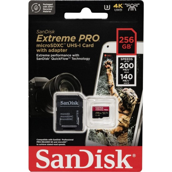 Sandisk Extreme Pro microSDXC 256GB U3 V30 A2 UHS-I με αντάπτορα