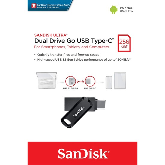 SanDisk Ultra Dual DriveGo 256GB USB Type C Flash SDDDC3-256G-G46