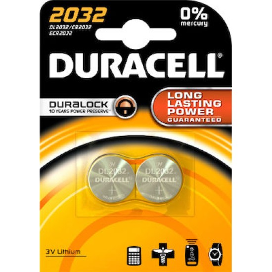 Duracell Long Lasting Power Μπαταρίες Λιθίου Ρολογιών CR2032 3V 2τμχ