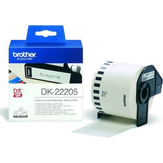 Brother DK-22205 Continuous Length Paper Tape 30.5m x 62mm Black on White