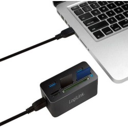 LogiLink USB 3.0 Hub With All-In-One Card Reader, Black (CR0042)
