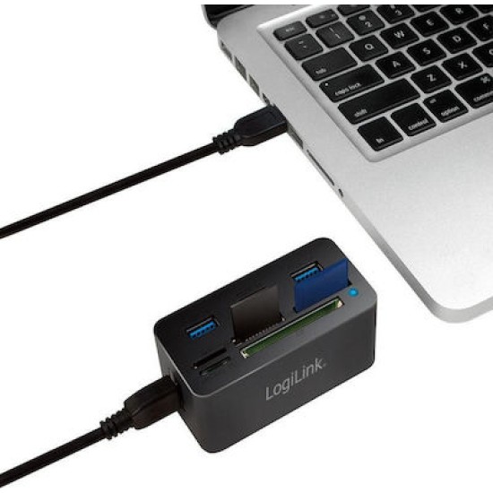 LogiLink USB 3.0 Hub With All-In-One Card Reader, Black (CR0042)