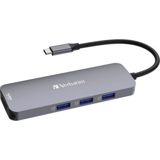 Verbatim 32151 CMH-08 Pro USB-C Multiport Hub, 8-port, HDMI, USB 3.2 Gen 1, MicroSD, SD, Silver