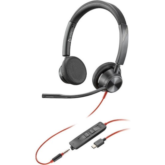 HP Poly Blackwire 3325 Stereo USB-C Headset +3.5mm Plug +USB-C/A Adapter