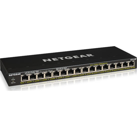 NETGEAR 16-Port Gigabit Ethernet Unmanaged Essentials PoE+ Switch (GS316P): Mit 16 x PoE+ bei 115 W, Desktop- oder Wandbefestigung