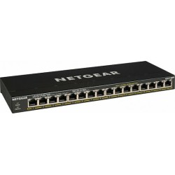 NETGEAR 16-Port Gigabit Ethernet Plus Switch mit PoE (GS316PP): unmanaged Switch mit 15 PoE+-Anschluessen bei 180 W, 1 1G-SFP-Anschluss, Desktop- oder Wandbefestigung