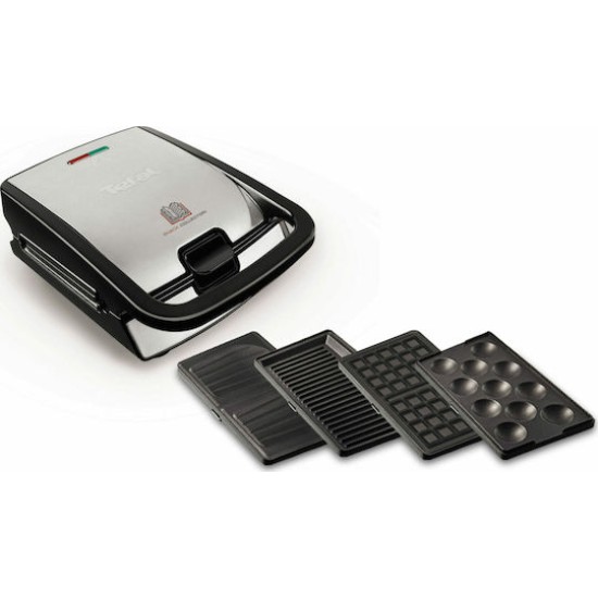 Tefal SW854D Waffeleisen Snack Collection 700W 4 Platten Schwarz/Edelstahl
