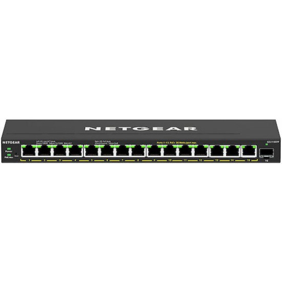 NETGEAR GS316EPP Switch 16 Port Gigabit Ethernet LAN PoE Switch Plus (mit 15x PoE+ 231W & 1x SFP, Managed Netzwerk Switch mit IGMP Snooping, QoS, VLAN, luefterlos), schwarz