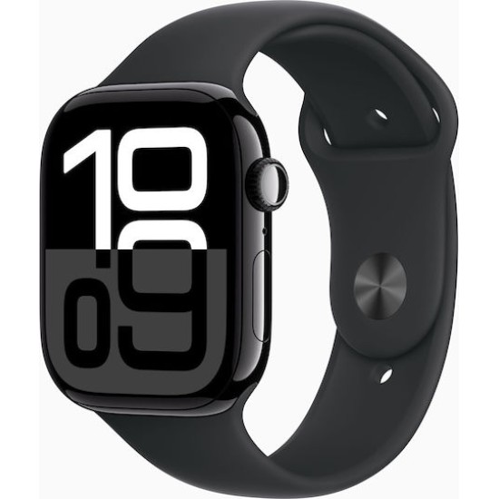 Apple Watch Series 10 LTE 46mm Diamantschwarz Aluminiumgehaeuse mit schwarzem Sportarmband - M/L