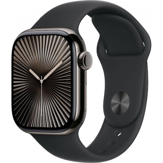 Apple Watch Series 10 LTE 42mm Slate Titangehaeuse mit schwarzem Sportarmband - S/M