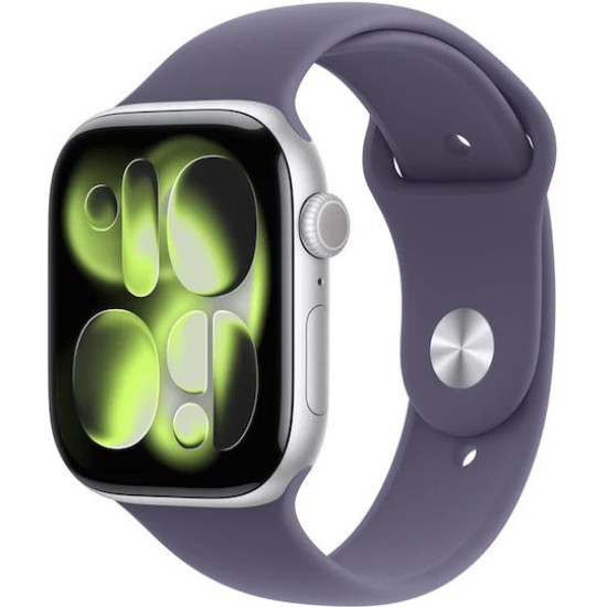 Apple Watch Series 11 GPS + Cellular 46mm Silver Aluminium Gehaeuse mit Sport Band (purple fog) - M/L