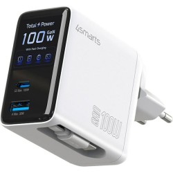 4smarts GaN Flex Screen AI 100W Ladegeraet 2 USB-C+1 USB-A weiss