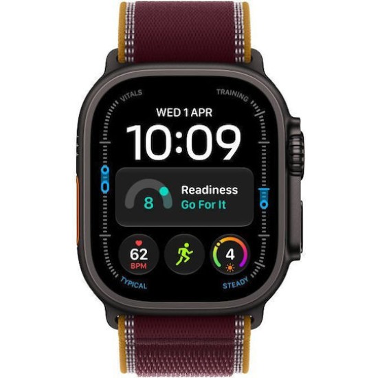 Apple Watch Ultra 4 GPS + Cellular 49mm Black Titanium Gehaeuse mit Burgundy Trail Loop - M/L