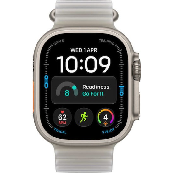 Apple Watch Ultra 4 GPS + Cellular 49mm Natural Titanium Gehaeuse mit Translucent Grey Ocean Band