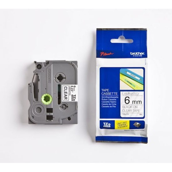 Brother labelling tape TZE-111 clear/black 6 mm