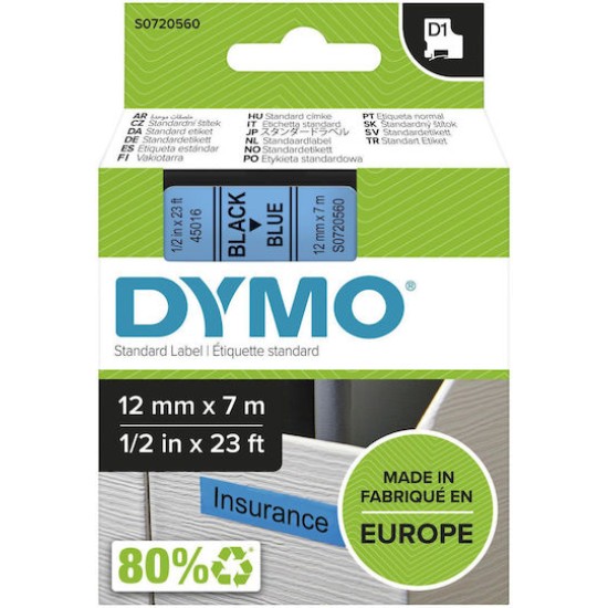 Dymo D1 12mm Black/Blue labels 45016