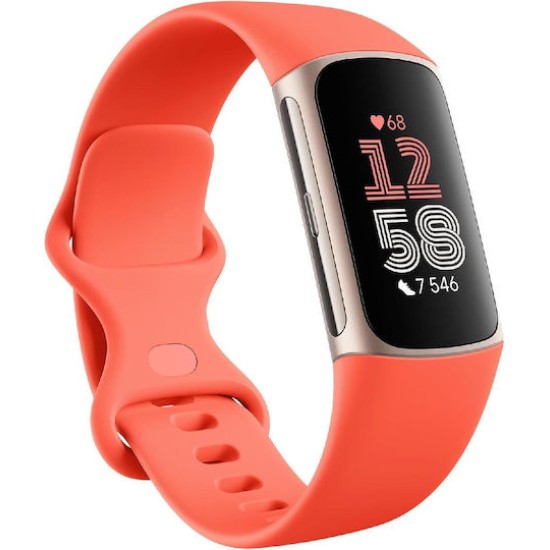 FitBit Charge 6 Coral / Aluminium Champagne Gold, Fitness Tracker mit Armband, GA05184-EU