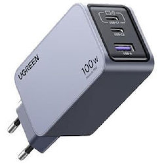 UGREEN 100W GaN Tech Nexode Pro Fast Wall Charger, 1x USB-A & 2x USB-C Space Grey. 3-in-1