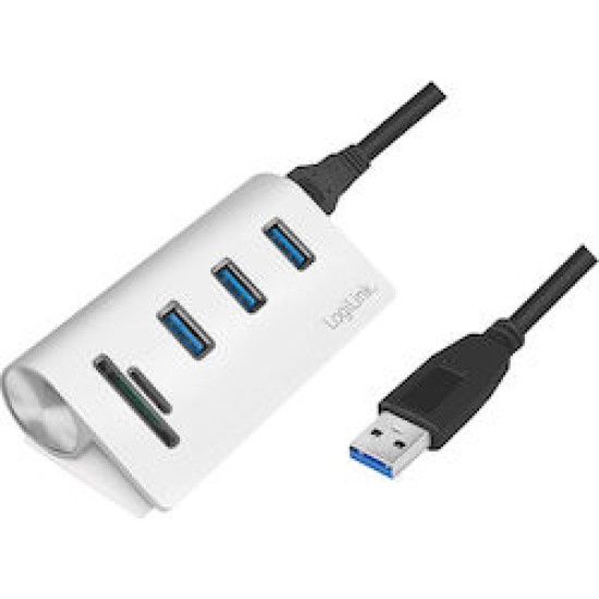 LogiLink USB 3.0-Hub 3-Port silber m. Kartenleser