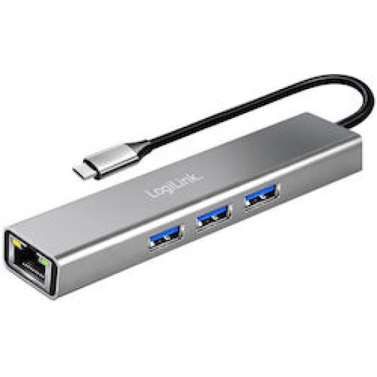 LogiLink USB 3.2 Gen1 Hub, 3xUSB-A, 1xRJ45 Gigabit Ethernet