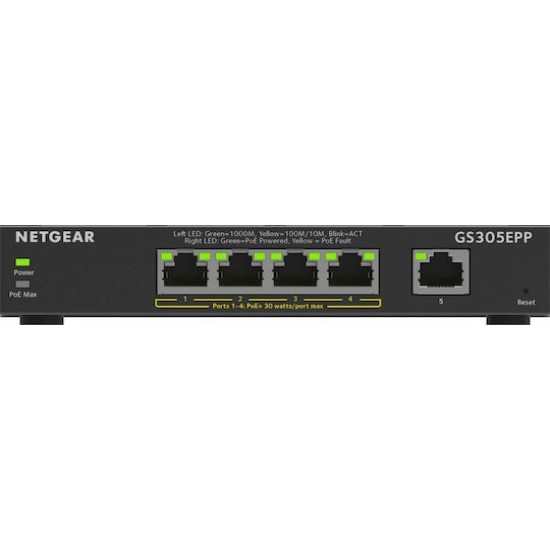 NETGEAR Switch GS305EPP - 5 Ports - 5x GE (10/100/1000) - 4x PoE+
